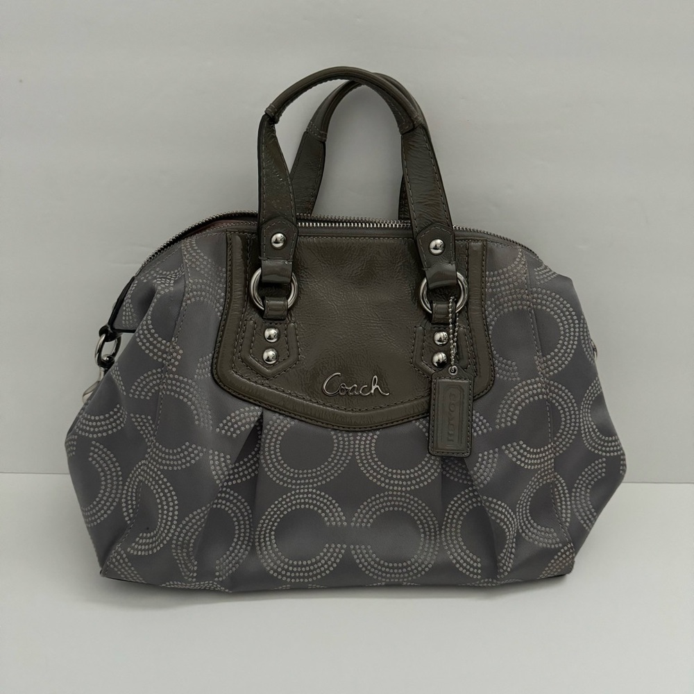 Authentic Coach Ashley Signature Sateen Gray Handbag w/ Crossbody Strap